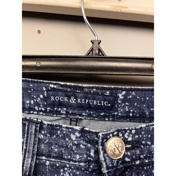 Rock Republic Moto Jeans Womens 0 Skinny Crop Banshee Blue White Splatter Denim - Picture 4 of 9